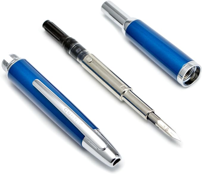 Jinhao 10 Press Fountain Pen with Box, Pearl Blue Retractable Fine Nib with Converter Set (Silver Clip)