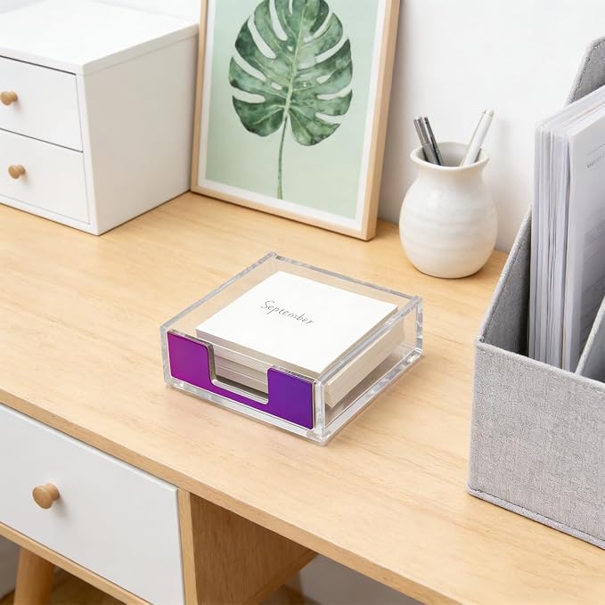 NatSumeBasics Rainbow Clear Acrylic Sticky Note Holder, Desktop Memo Cube Holder Note Pad Dispenser, Aesthetic Desk & Office Accessories