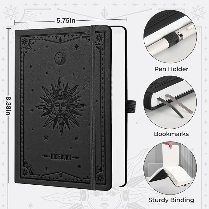 EMSHOI Graph Paper Notebook, 320 Pages, 100gsm Thick Paper, A5 PU Leather Hardcover, 5mm Grid Notebook for Work School Math Engineering Writing Graphing, Small 5.75"x8.38", Black