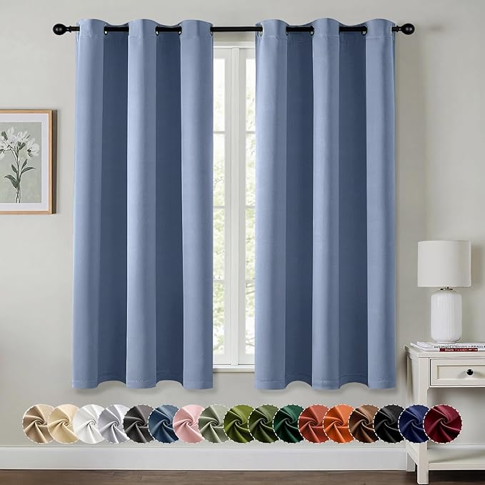 MIULEE Blackout Curtains for Bedroom Living Room 2 Panels, Thermal Insulated Room Darkening Drapes Grommet Noise Reducing Light Blocking Window Treatments 63 Inches Long 40x63 Inch Denim Blue