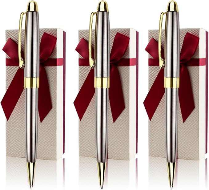 Yastar Personalized Ballpoint Pens, Stainless Steel Fancy Pens Engraved with Your different Names Logo or Messages, Phone Number Black ink Perfect for Souvenir Gift, Colleague, Friends 3 pens/set