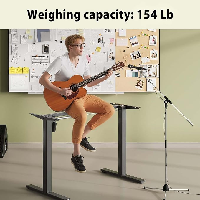 Adjustable Electric Standing Desk Frame, Height & Length Adjustable for 63" x 28" Tabletops, 3 Preset Heights, Heavy Duty 154LBS Capacity, Black Ergonomic Sit Stand Desk Legs for Home Office
