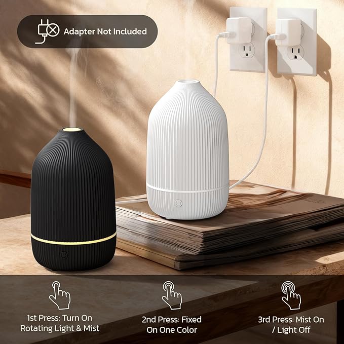 Essential Oil Diffuser, 100ml Aromatherapy Diffuser, Mini Ultrasonic Diffuser for Essential Oil, Home, Office, Cool Mist Humidifier with 7 Led Light, Auto Shut-Off, Black