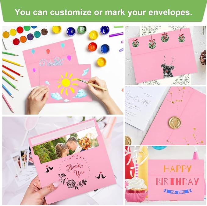 50 Packs 5x7 Envelopes, A7 5x7 Envelopes for Invitations, Printable Invitation Envelopes Self Seal for Weddings, Invitations, Photos, Greeting Cards, Mailing (Pink)