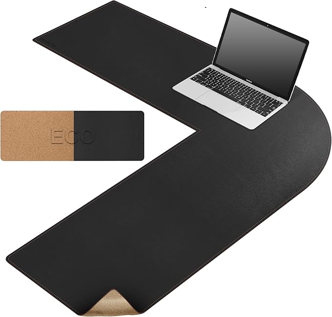 MAIDERN (40”+ 40”) x 13” L Shaped Corner Desk Mat, Cork & Leather Dual Sided Desk Pad for Gaming Computer Office Home (Black) …