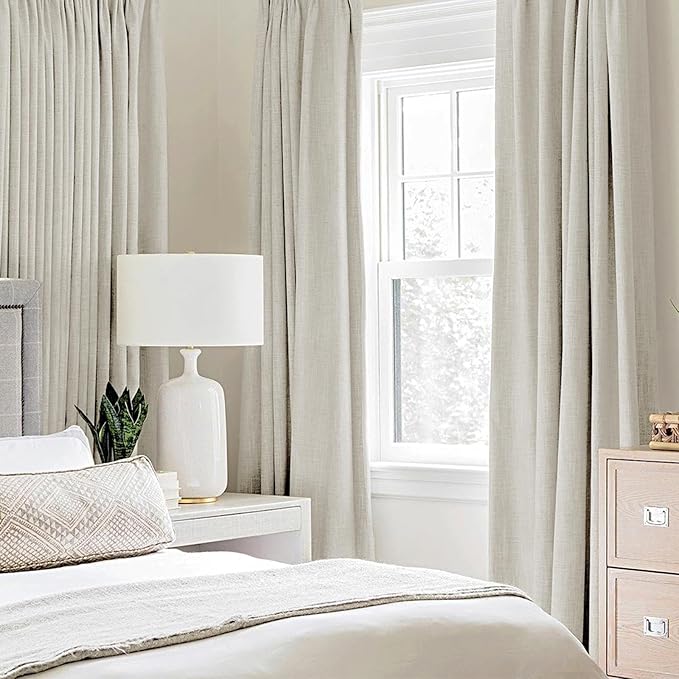 MIULEE Linen Texture Curtains for Bedroom Light Cream 100% Blackout Thermal Insulated Linen Curtains Grommet Room Darkening Drapes for Living Room 52x63 Inch (2 Panels)