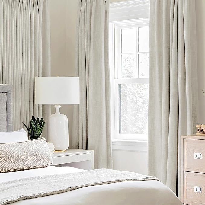 MIULEE Linen Texture Curtains for Bedroom Light Cream 100% Blackout Thermal Insulated Linen Curtains Grommet Room Darkening Drapes for Living Room 52x72 Inch (2 Panels)