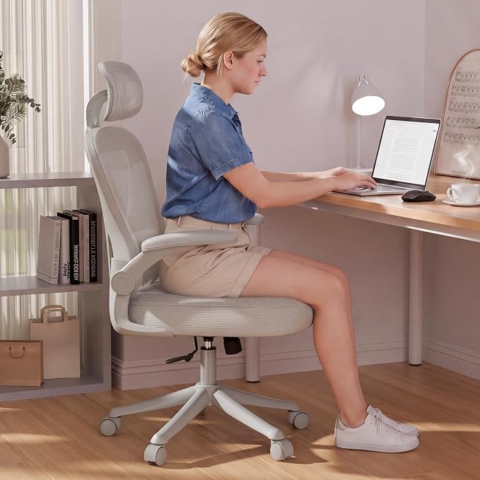 SeekFancy Ergonomic Office Chair M903, Computer Desk Chair | High Back Mesh Office Chair with Adjustable Lumbar Support, Headrest, Flip-Up Armrests, Wheels, 330LBS Capacity, All Grey