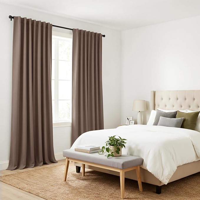 PONY DANCE Blackout 80 inch Length Curtains 2 Panels Set, Thermal Insulated Solid Back Tab Window Drapes for Closet, Temporary Room Divider Curtains for Bedroom Sliding Door, W 42 x L 80 inch, Mocha