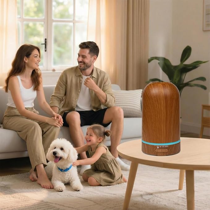 Ultrasonic Essential Oil Diffuser 100ML - Cool Mist Humidifier, 7-Color LED Lights, 3 Timer & Auto Shut-Off, Ideal Gift for Home Bedroom Office (Wood Brown)