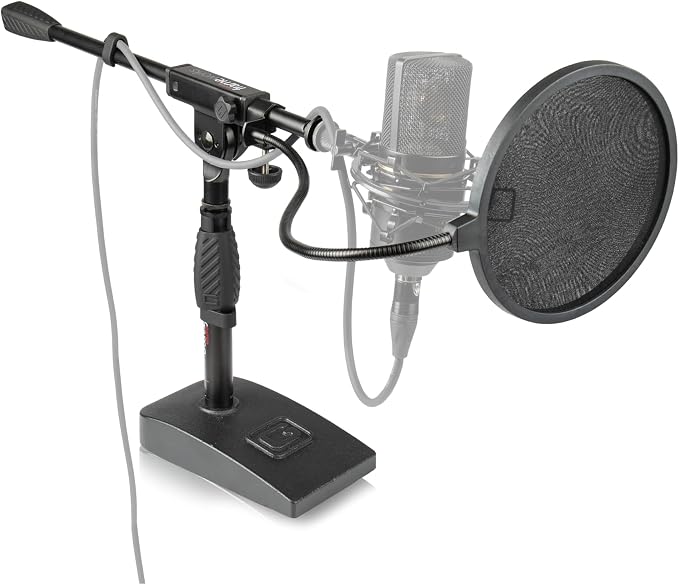 Gator Frameworks Short Weighted Base Desktop Microphone Stand with Boom arm, and Adjustable Height, Base Dimensions - 4.5" X 8" (GFW-MIC-0821)