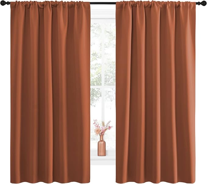 NICETOWN Blackout Curtains and Drapes - Thermal Insulated Solid Rod Pocket Blackout Draperies/Panels (Burnt Orange, 1 Pair, 52 by 63 inches)