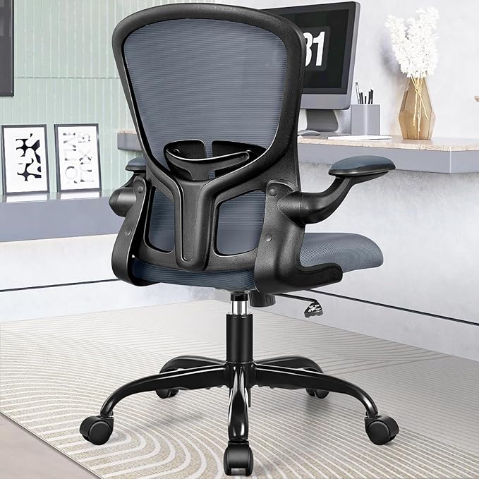 FelixKing Office Desk Chairs, Ergonomic PC Desk Chair with Wheels, Adjustable Lumbar Support and Height, Swivel Computer Chair with Flip-up Armrests, Ergo Mesh Backrest for Working(Dark Gray)