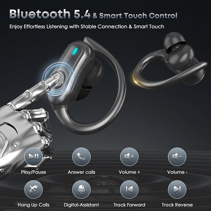 Wireless Earbuds Bluetooth 5.4 Headphones, 54H Playtime Stereo Earphones with Noise Cancelling Mic, IPX7 Waterproof, Fast Charging and Comfort Fit Ear Buds for Fitness/Sports/Workouts/Travel Black
