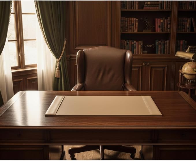 Dacasso Bonded Pad with Side Rails Luxury Leather Desk Blotter for Writing, 30 x 18 (White Latte)