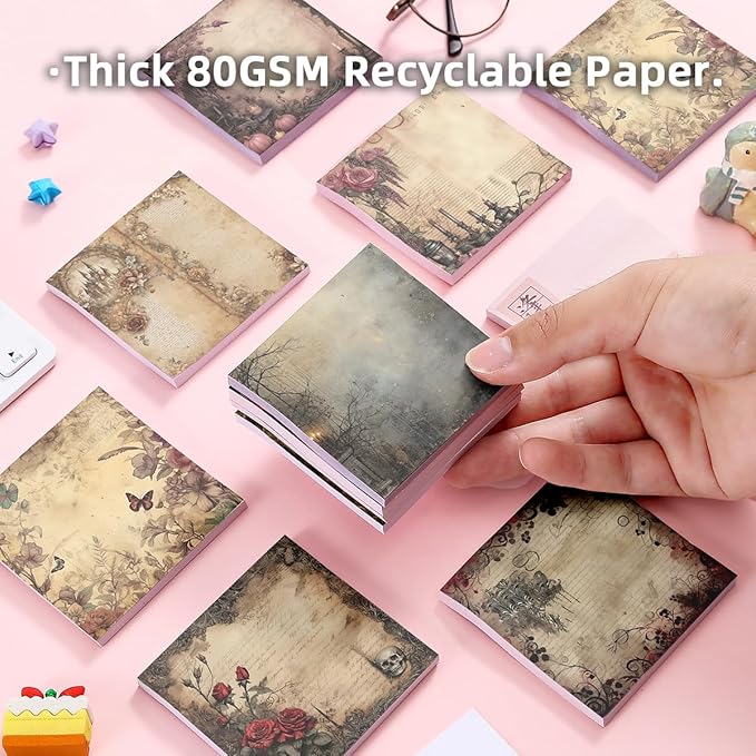 Retro 9 Pack/450 Sheets 3x3 inch Sticky Notes Set, Reusable Tearable Post it Notes and High-Adhesive Planner Notepad Desk Accessories for School, Office, and Home - Bulk Retro Stationery Gift