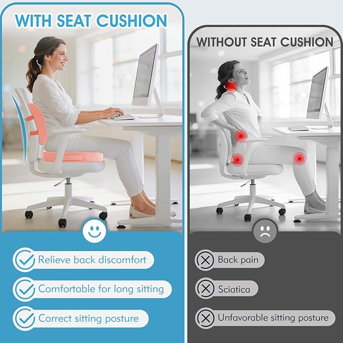 CushZone Ergonomic Seat Cushion & Lumbar Support Pillow - Memory Foam for Sciatica Pain Relief & Posture Correction, Non-Slip Chair Cushions for Office Chair/Car/Wheelchair/Travel, Khaki X-Large