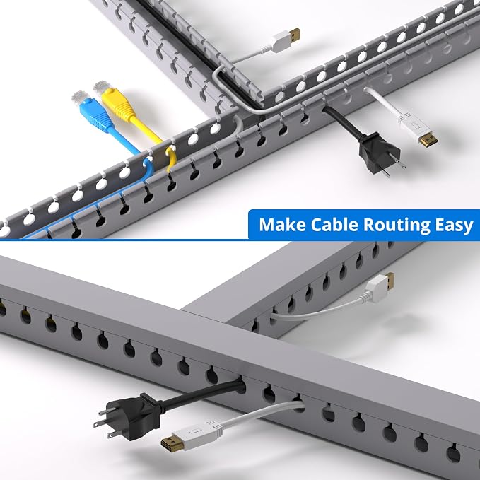 1.2"H x 1.2"W Cable Raceway, 132in Under Desk Wire Management Channel, Grey | Slotted Wire Duct, 8Pack, 16.5in Each, Heavy-Duty PVC Cable Management for Server Racks, Network Cables & Electrical Cabinets