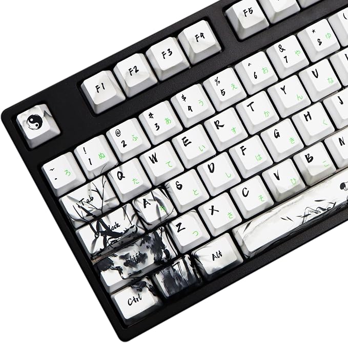MOLGRIA Keycaps 110 Set Ink Panda for Full Sized Keyboard, Custom PBT OEM Profile Key Caps with Japanese Font for Cherry MX Khail Switches 60 Percent Gaming Keyboard