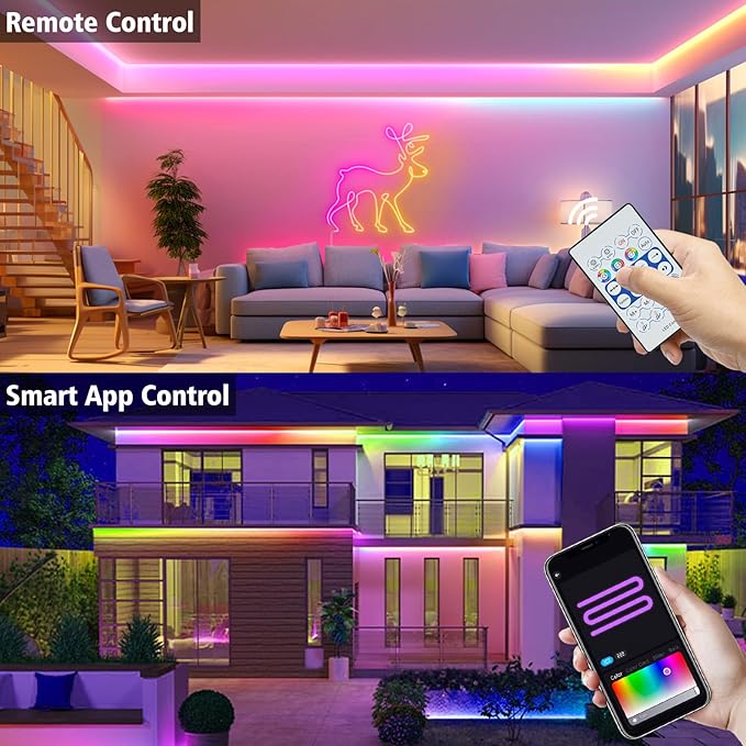 Smart Neon Rope Light 16.4Ft RGB Color Changing IC Neon Lights App Remote | Flexible DIY, App Remote Music Sync,Adjustable, Color Changing, Remote Controlled, Timer, Waterproof