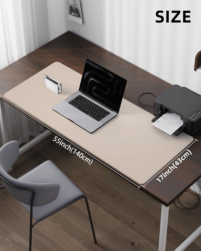 AFIING Extra Large Desk Mat - 55"x 17" Non-Slip Desk Pad for Office and Home - Ideal for Large Mouse Pad and Desk Mats on Top of Desks(Beige)