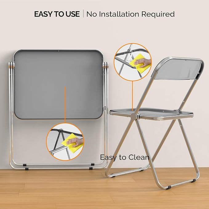 VINGLI Folding Acrylic Table and Chair Set Small TV Tray for Snack Dinner on Couch, Tiny Foldable Desk Writing Desk for Home Office for Small Spaces (Grey)