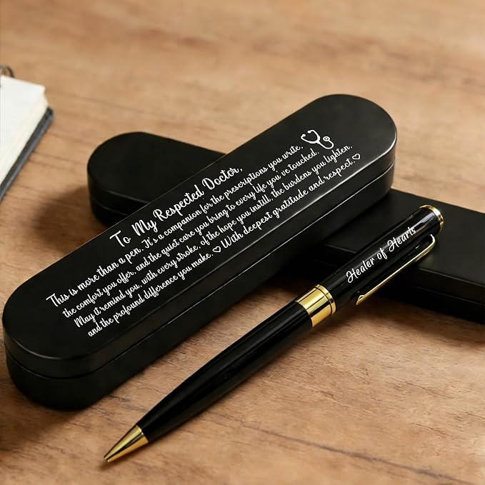 ABNTY Doctor Gifts from Patients, Sentimental Appreciation Doctor Keepsake Gift, Custom Engraved Ballpoint Pen with Metal Case