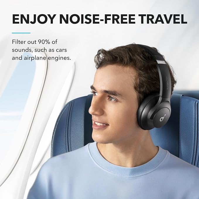 soundcore by Anker Q20i Hybrid Active Noise Cancelling Headphones, Wireless Over-Ear Bluetooth, 40H Long ANC Playtime, Hi-Res Audio, Big Bass, Customize via an App, Transparency Mode (Renewed)