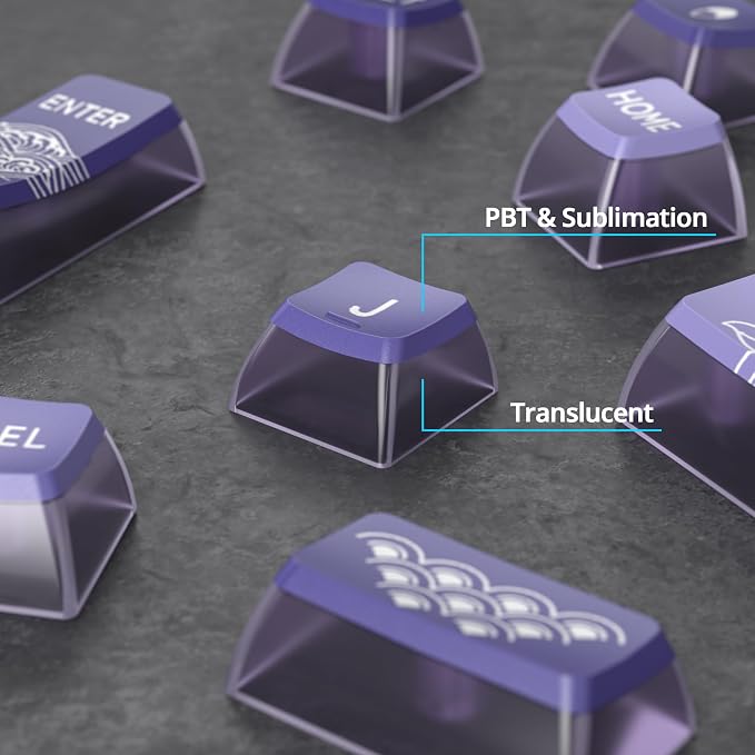 Guffercty kred Pudding PBT Keycaps for 75 Percent Keyboard, 120-Keys Transparent Keycaps ASA Profile Custom Replacement Key Caps US Layout for 60 68 82 87 104 Mechanical Keyboard (Lotus Pond)