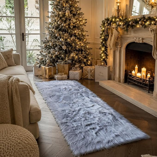 EasyJoy Faux Sheepskin Rug, Fluffy Faux Fur Rug, Ultra Soft Shag Area Rug with Non-Slip Backing for Bedroom, Living Room, Nursery, Kids Room(2x6 ft Rectangle, Frosted Bottom Gray)
