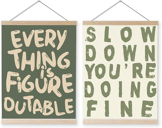 YQDEJ Everything is Figureoutable Inspirational Wall Art Poster Hanger Frame of 2, Positive Affirmations Wall Decor, Motivational Wall Art for Home Office Classroom, 12x16 Inch