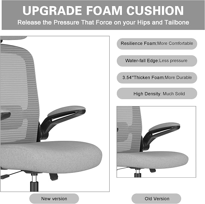 Mimoglad Office Chair, High Back Ergonomic Desk Chair with Adjustable Lumbar Support and Headrest, with flip-up Armrests for Guitar Playing, 5 Years Warranty (Modern, Dim Gray(Black Frame))