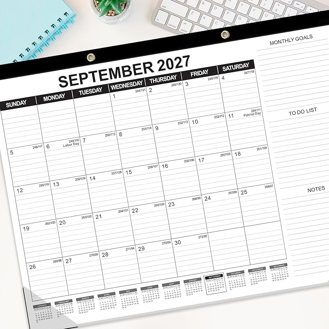 GuassLee Large Desk Calendar 2026,22" x 17" Desktop Wall Calendar 19 Months Planner Runs from Jun. 2026 to Dec. 2027 with Julian Date To-do & Notes Monthly Goals for School Home Office