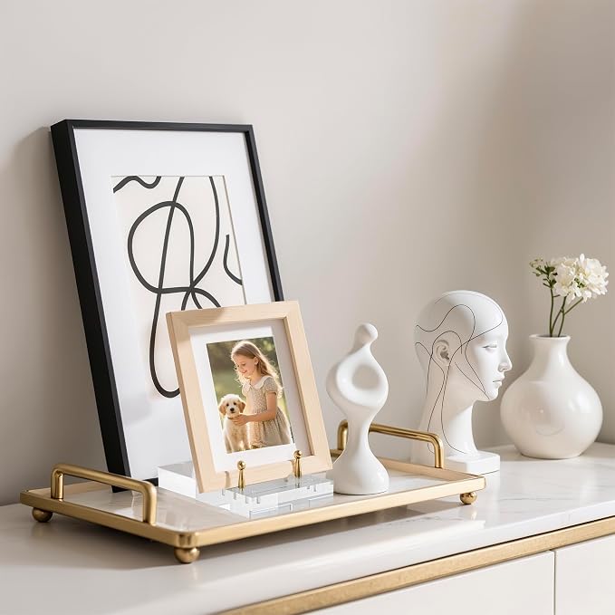 Acrylic Easel Display Stand, Clear Table Easel Picture Frame Holder with Adjustable Tilt, Perfect for Phones, Art, Weddings, Office & Home Décor, Gold-2P