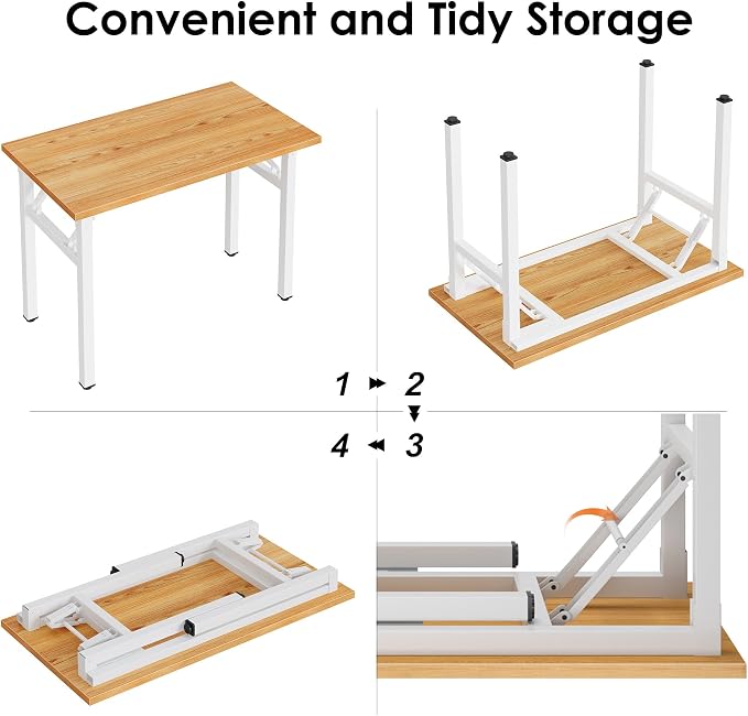 Need Office Computer Desk -35.8 L Sturdy and Heavy Duty Folding Laptop Table,Writing Table/Home Office Desk/Sewing Table, No Assembly Required, Teak & White Frame
