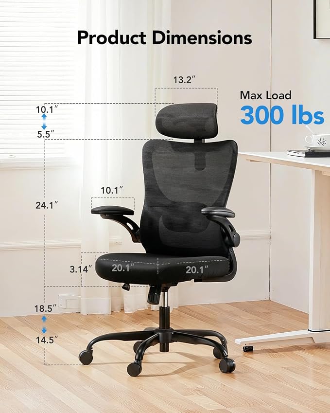 HUANUO Ergonomic Office Chair, High Back Computer Desk Chair with Adjustable Lumbar Support and Headrest, Comfy Gaming Chair with 3D Armrests, Home Office Rolling Chair, Max Load 300 lbs, Pack of 3