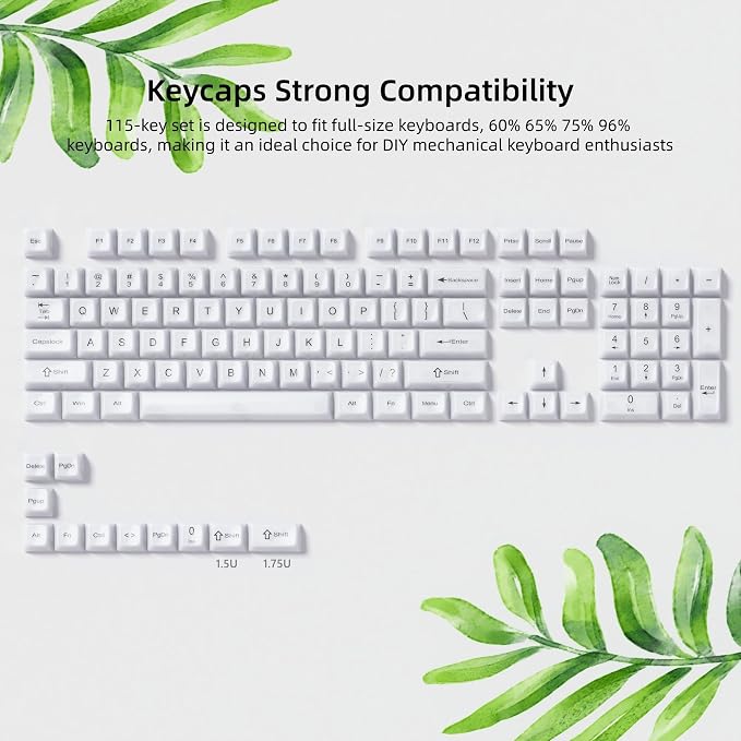 Womier Keyboard Keycaps Jelly, Cute White Keycaps 60 65 75 100 Percent, Transparent Clear Custom Key Cap Set for Cherry MX, Kailh, Outemu, Gateron Mechanical Keyboards(MDA Profile)