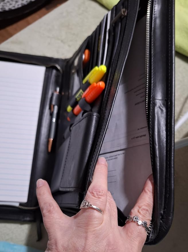 Genuine Leather Portfolio Organizer with Zipper for Men Women, Padfolio Business Resume A4/Pad, Folder Organizer, Legal Pad Holder with Card Slots, Zippered Padfolio for Business Documents, Black