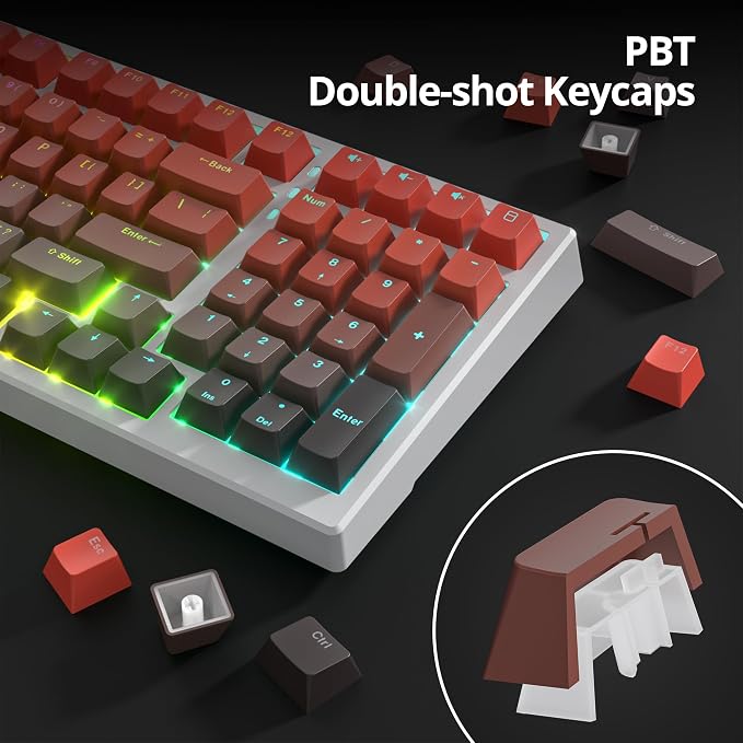 Guffercty kred 135 Key Gradient Red Keyboard Keycap Set Backlit, OEM Profile-PBT Material-Translucent Characters Compatible with MX Switches(Blaze Gradient)