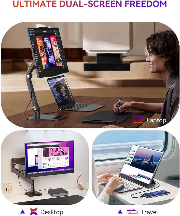 UPERFCET Portable Monitor, 15.6" 1080P 125% sRGB 2000:1 Contrast Ultra-Slim Laptop Monitor with Stand VESA USB-C Mini HDMI, Travel Second Screen for Computer, Phone, Mini PC, Game Consoles