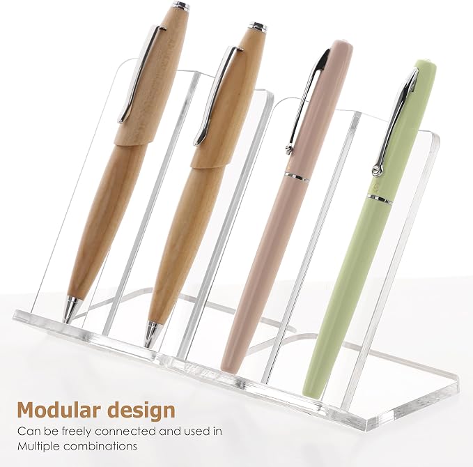 SANRUI Acrylic Pen Display Stand Holder, Clear Fountain Pen Pencil Makeup Brush Rack, Ballpoint Pen Showcase, Paintbrush Drying Organizer Desk for Home School Office or Store Use, Holds 2 Pens