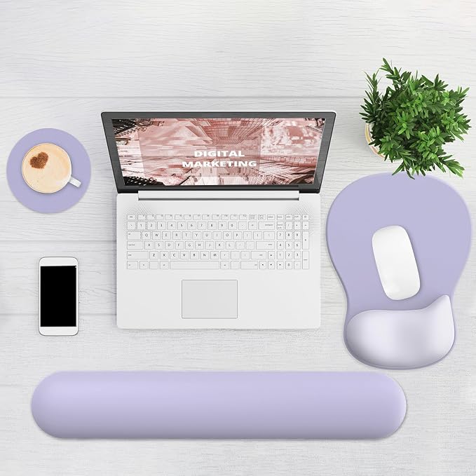 Ergonomic Mouse Pad with Wrist Rest and Keyboard Wrist Rest, Gel Mousepad and Wrist Rest for Computer Keyboard, Pain Relief, Non-Slip PU Base, Mouse Pad with Wrist Support for Gaming, Office, Purple