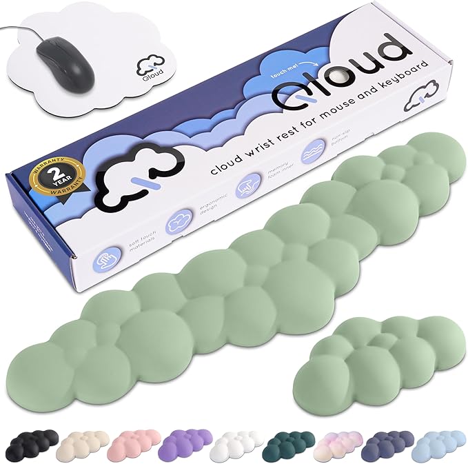 Green Cloud Keyboard Wrist Rest – Create-ables Qloud Green Wrist Rest for Computer Keyboard and Mouse, Ergonomic Memory Foam Wrist Pad with Non-Slip Base, Includes Cloud Mouse Pad