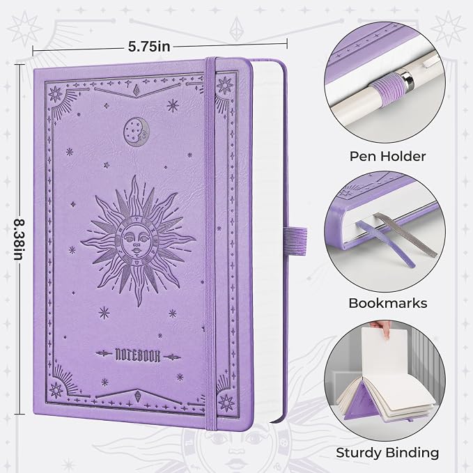 EMSHOI Lined Journal Notebook - 320 Numbered Pages, 100gsm Thick Journals, A5 Hardcover Leather College Ruled Notebooks for Women Men School Work Writing Note Taking, 5.75 x 8.38-Light Purple