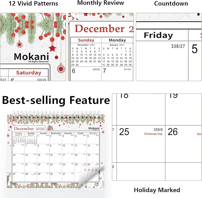 Small Desk Calendar 2026-2027, Mokani Standing Desktop Calendar (Jul.2026-Dec.2027), 18 Months Academic Flip Calender with Stickers & US Holidays Marked (8"x6")