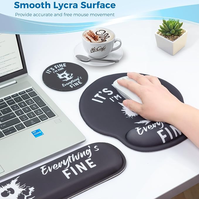 Mouse Pad and Keyboard Wrist Rest Support, with Non-Slip PU Base,Gel Mouse Pad with Coaster,Pain Relief for Gaming, Computer,Office -Cats