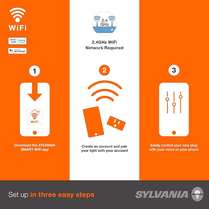 Sylvania WiFi Smart Plug, Voice Control, Compatible with Alexa and Google Home, Timer, On/Off, White - 4 Pack (75703)