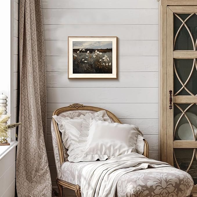 Framed Wall Art for Bedroom, Vintage Wildflower Painting Canvas Art Prints, Moody Dark Autumn Flower Wall Decor Aesthetic, Farmhouse Decor Wall Art Floral Pictures - 10x12Inch