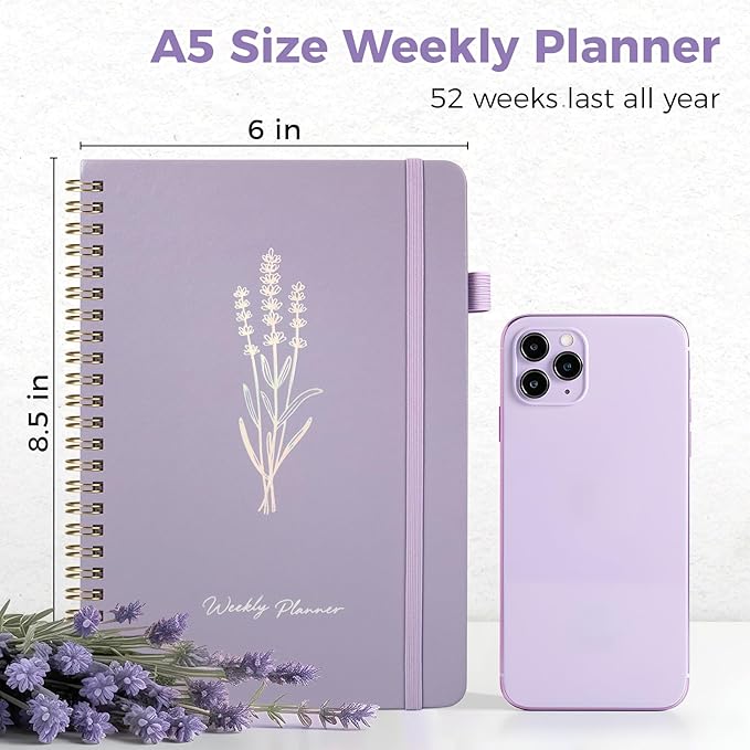 Oucaru Undated Weekly Planner, A5 To Do List Notebook with Goal & Habit Tracker Organizer, 52 Weekly Planner Notebook with Spiral Binding for Office Home School Supplies