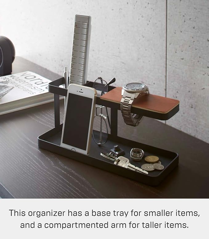 YAMAZAKI Home Tower Desk Bar - Wood & Steel Organizer - Steel
